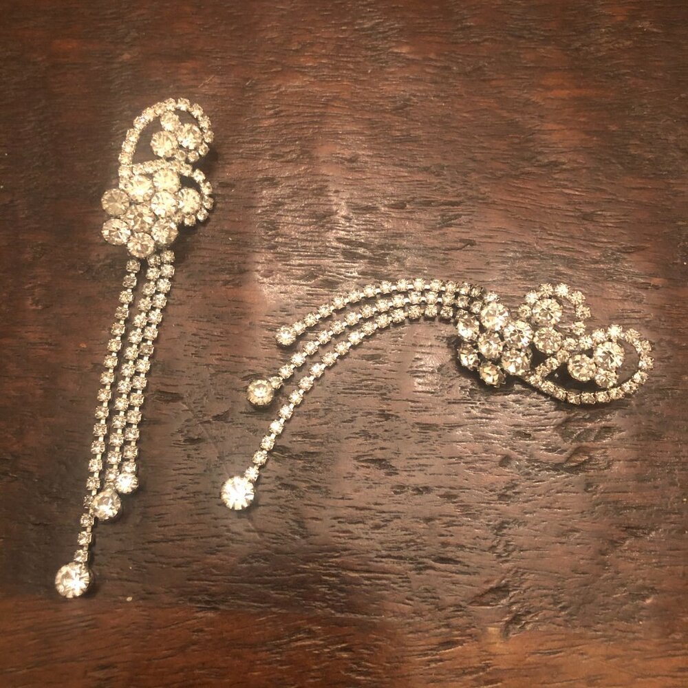 1980's Pierced Rhinestone Statement Dangle Earrin… - image 3
